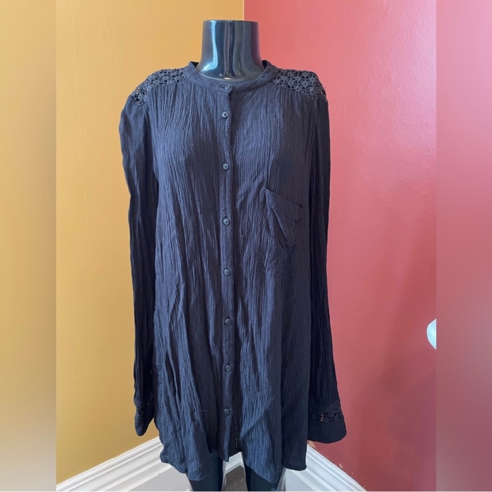 Free People Button Down Blouse Cardigan with Crochet Back